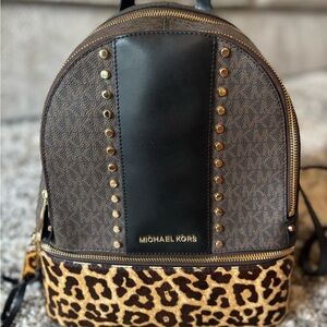 Michael Kors Brown and Black Backpack with Leopard Print